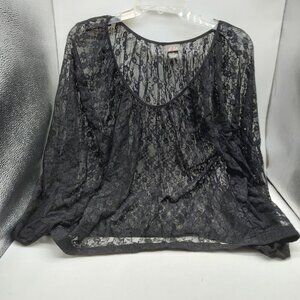 Dots Womens Black Floral Lace Top Semi Sheer Size 2x Long Sleeve Witchy Goth